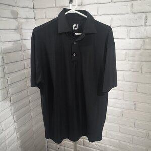 FJ Foot Joy Men's Black 3 Button Closure Side Slits Short Sleeves Polo Golf